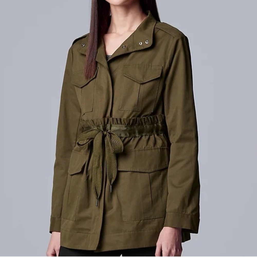 Simply Vera Vera Wang Olive Green Trench Coat Anorak Utility Jacket Petite XL